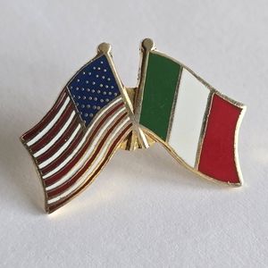 Italian American enamel lapel pin brooch double flag Italy jewelry